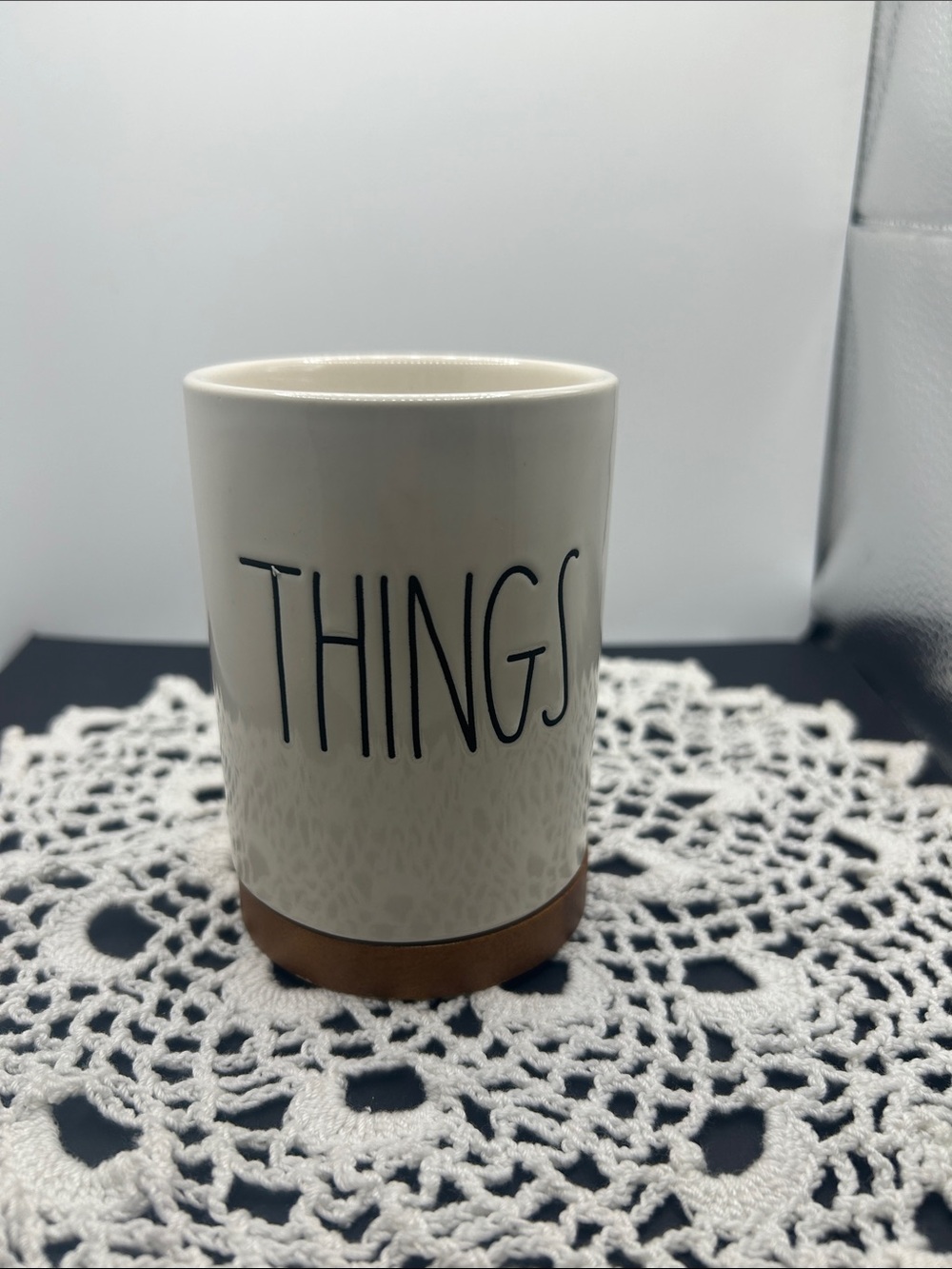 Rae Dunn 'THINGS' Ceramic Organizer Cup in Cream and Brown